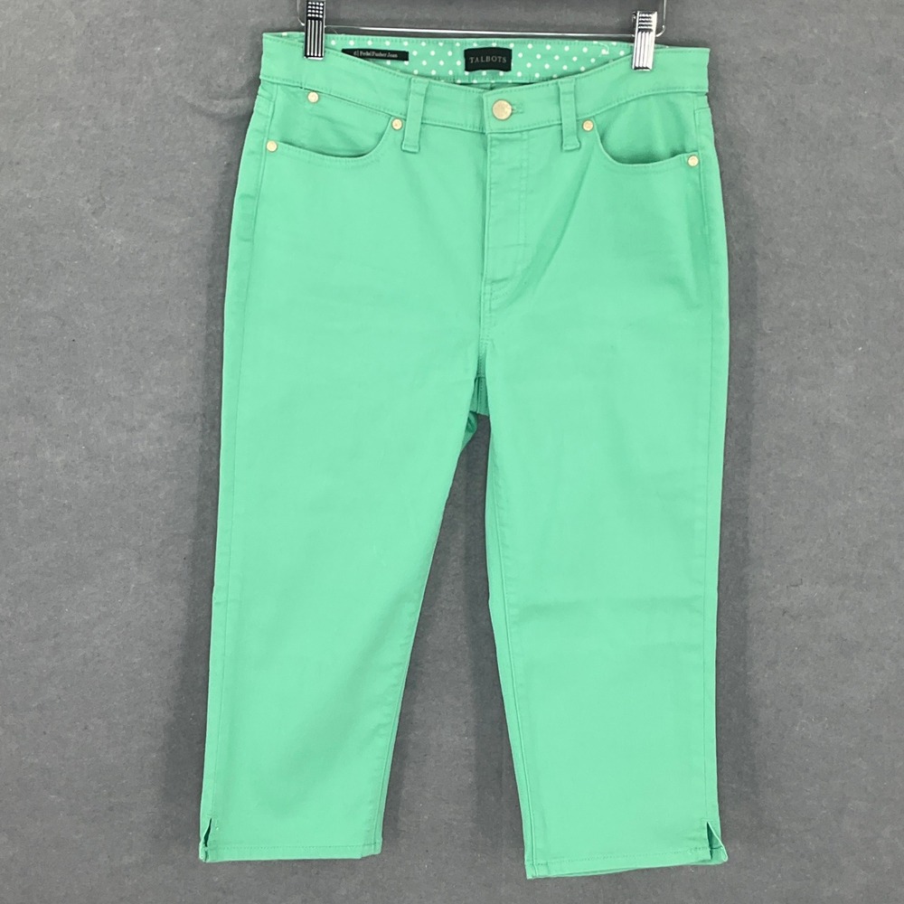 Talbots Pedal Pusher Jeans Size 6 High Rise Capri Ankle Slit Green